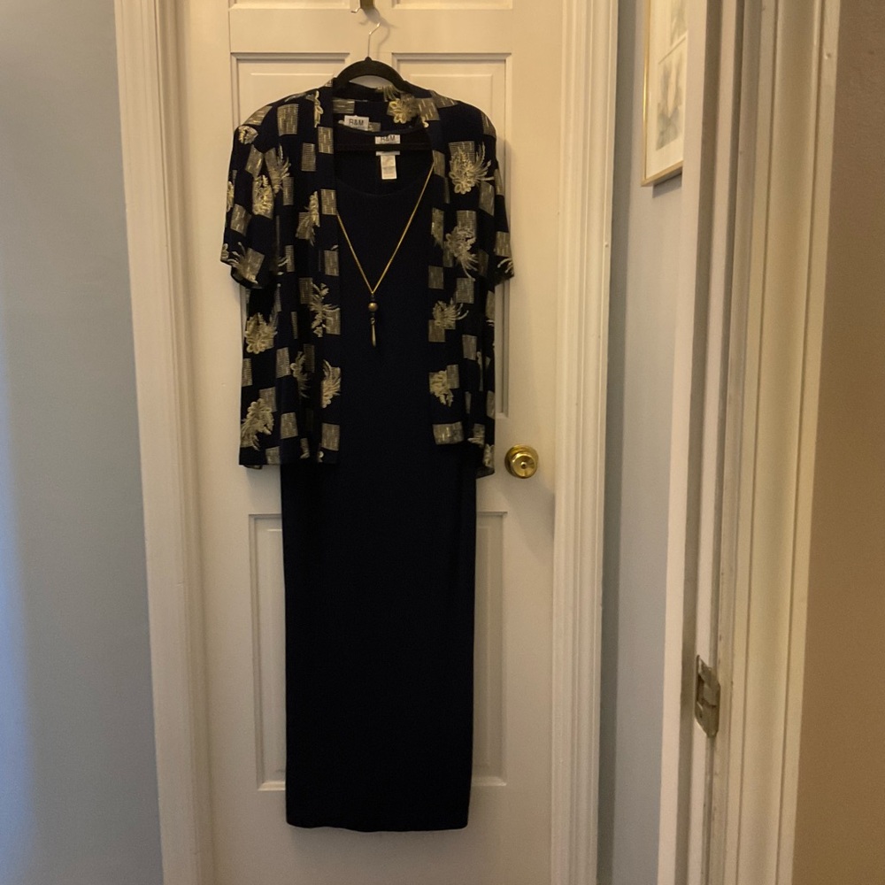 Elegant NAVY BLUE and GOLD Women's Dress